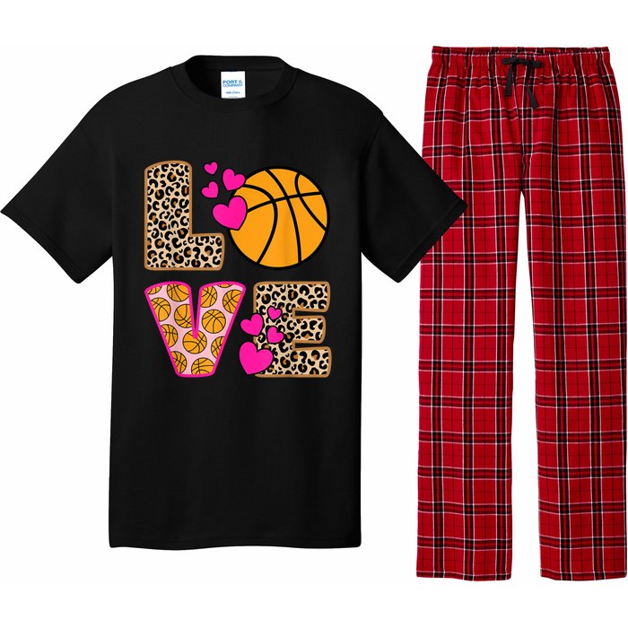 Cute Love Basketball Leopard Print Women Girls Basketball Pajama Set