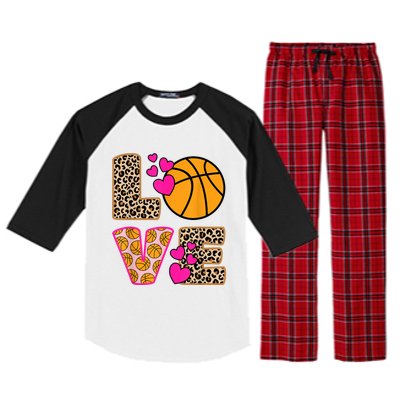 Cute Love Basketball Leopard Print Women Girls Basketball Raglan Sleeve Pajama Set