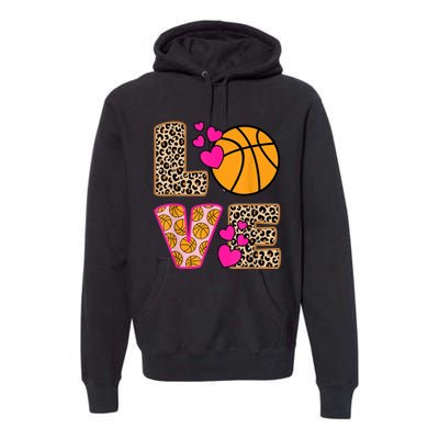 Cute Love Basketball Leopard Print Women Girls Basketball Premium Hoodie