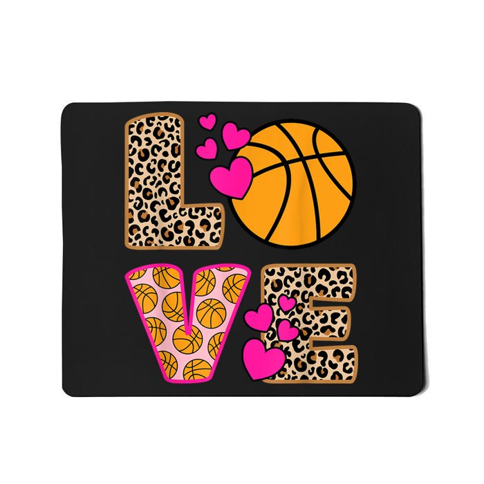 Cute Love Basketball Leopard Print Women Girls Basketball Mousepad