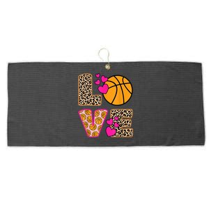 Cute Love Basketball Leopard Print Women Girls Basketball Large Microfiber Waffle Golf Towel