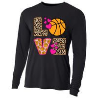 Cute Love Basketball Leopard Print Women Girls Basketball Cooling Performance Long Sleeve Crew