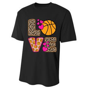 Cute Love Basketball Leopard Print Women Girls Basketball Performance Sprint T-Shirt