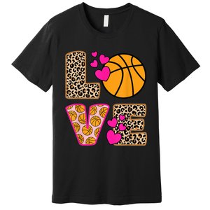 Cute Love Basketball Leopard Print Women Girls Basketball Premium T-Shirt