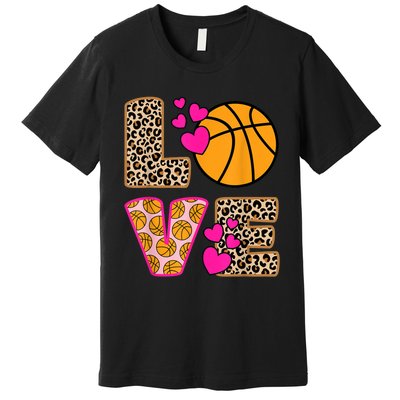 Cute Love Basketball Leopard Print Women Girls Basketball Premium T-Shirt