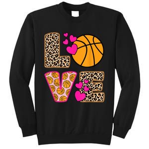 Cute Love Basketball Leopard Print Women Girls Basketball Tall Sweatshirt