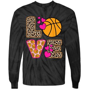 Cute Love Basketball Leopard Print Women Girls Basketball Tie-Dye Long Sleeve Shirt