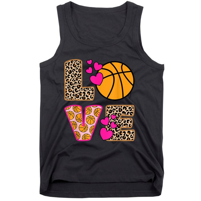 Cute Love Basketball Leopard Print Women Girls Basketball Tank Top