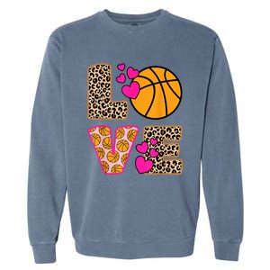 Cute Love Basketball Leopard Print Women Girls Basketball Garment-Dyed Sweatshirt