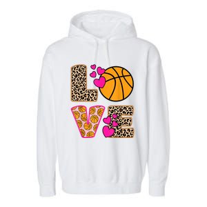 Cute Love Basketball Leopard Print Women Girls Basketball Garment-Dyed Fleece Hoodie