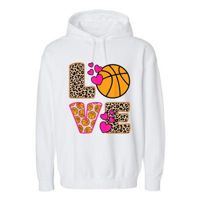 Cute Love Basketball Leopard Print Women Girls Basketball Garment-Dyed Fleece Hoodie