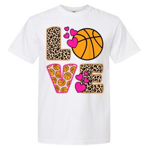 Cute Love Basketball Leopard Print Women Girls Basketball Garment-Dyed Heavyweight T-Shirt