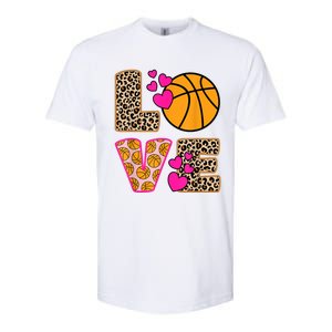 Cute Love Basketball Leopard Print Women Girls Basketball Softstyle CVC T-Shirt