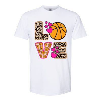 Cute Love Basketball Leopard Print Women Girls Basketball Softstyle CVC T-Shirt