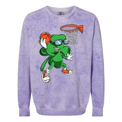 Clover Leprechaun Basketball Dunk St Patricks Day Sport Cool Gift Colorblast Crewneck Sweatshirt