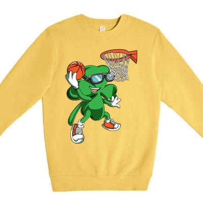 Clover Leprechaun Basketball Dunk St Patricks Day Sport Cool Gift Premium Crewneck Sweatshirt