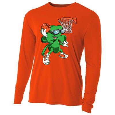 Clover Leprechaun Basketball Dunk St Patricks Day Sport Cool Gift Cooling Performance Long Sleeve Crew