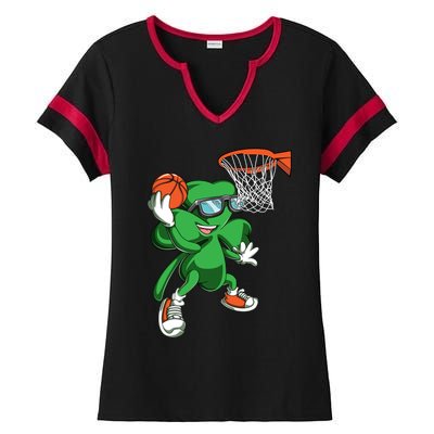 Clover Leprechaun Basketball Dunk St Patricks Day Sport Cool Gift Ladies Halftime Notch Neck Tee