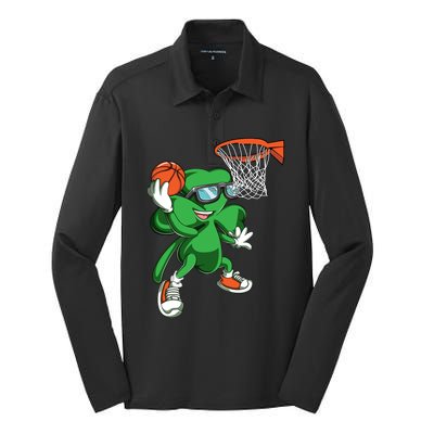 Clover Leprechaun Basketball Dunk St Patricks Day Sport Cool Gift Silk Touch Performance Long Sleeve Polo