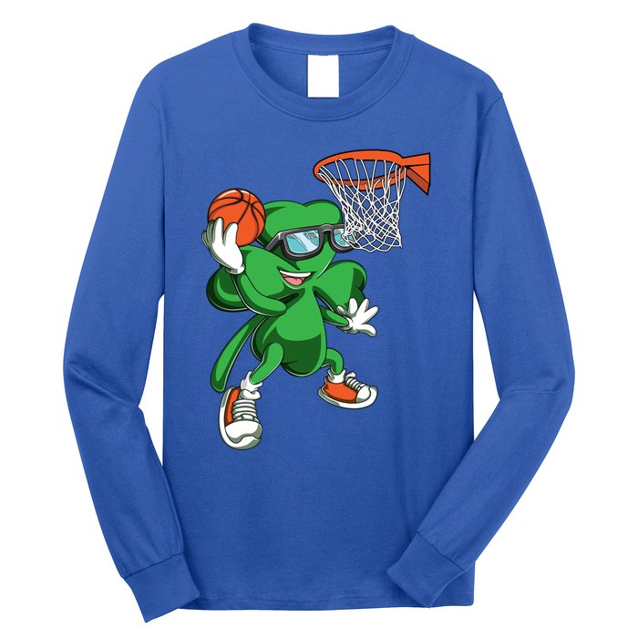 Clover Leprechaun Basketball Dunk St Patricks Day Sport Cool Gift Long Sleeve Shirt