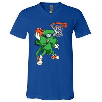 Clover Leprechaun Basketball Dunk St Patricks Day Sport Cool Gift V-Neck T-Shirt