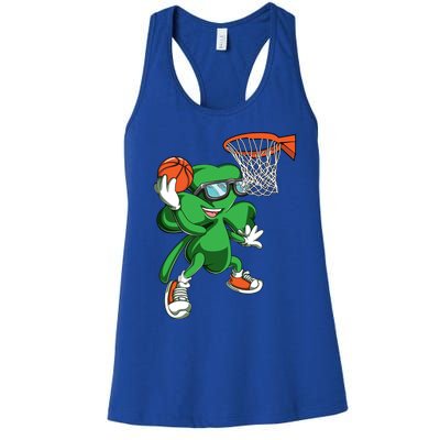 Clover Leprechaun Basketball Dunk St Patricks Day Sport Cool Gift Women's Racerback Tank