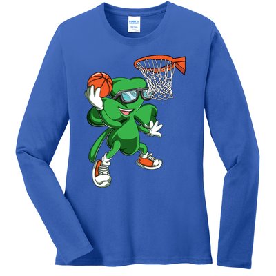 Clover Leprechaun Basketball Dunk St Patricks Day Sport Cool Gift Ladies Long Sleeve Shirt