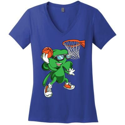 Clover Leprechaun Basketball Dunk St Patricks Day Sport Cool Gift Women's V-Neck T-Shirt