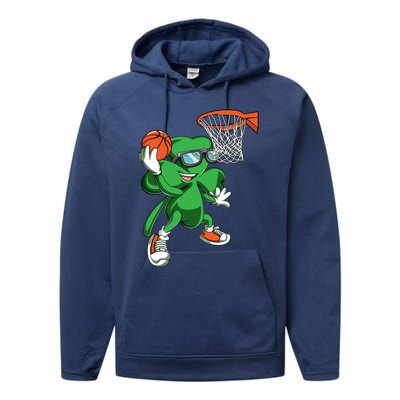 Clover Leprechaun Basketball Dunk St Patricks Day Sport Cool Gift Performance Fleece Hoodie