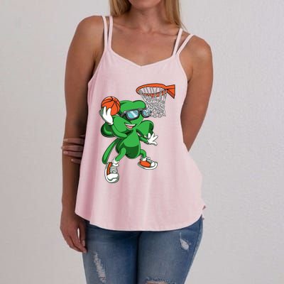 Clover Leprechaun Basketball Dunk St Patricks Day Sport Cool Gift Women's Strappy Tank