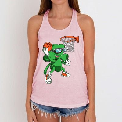 Clover Leprechaun Basketball Dunk St Patricks Day Sport Cool Gift Women's Knotted Racerback Tank