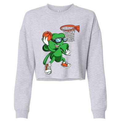 Clover Leprechaun Basketball Dunk St Patricks Day Sport Cool Gift Cropped Pullover Crew