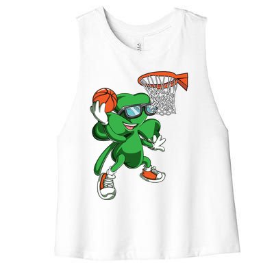 Clover Leprechaun Basketball Dunk St Patricks Day Sport Cool Gift Women's Racerback Cropped Tank