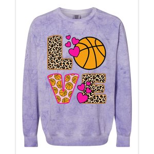 Cute Love Basketball Leopard Print Women Girl Basketball Colorblast Crewneck Sweatshirt