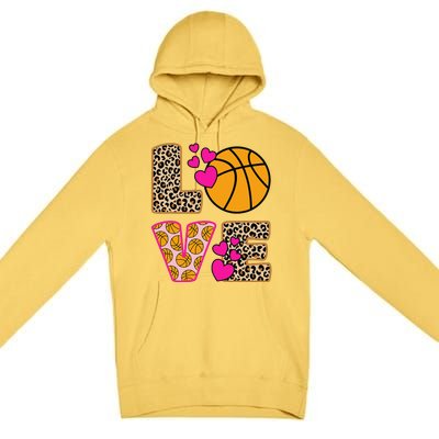 Cute Love Basketball Leopard Print Women Girl Basketball Premium Pullover Hoodie