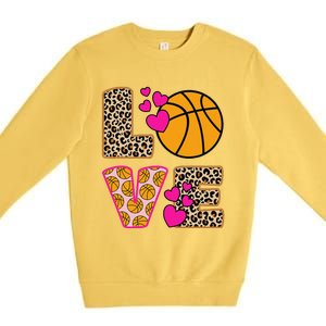 Cute Love Basketball Leopard Print Women Girl Basketball Premium Crewneck Sweatshirt