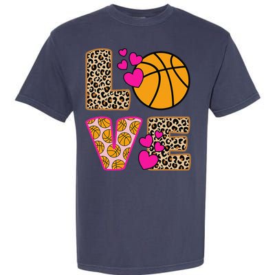 Cute Love Basketball Leopard Print Women Girl Basketball Garment-Dyed Heavyweight T-Shirt