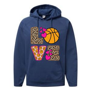 Cute Love Basketball Leopard Print Women Girl Basketball Performance Fleece Hoodie