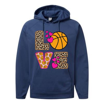 Cute Love Basketball Leopard Print Women Girl Basketball Performance Fleece Hoodie