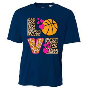 Cute Love Basketball Leopard Print Women Girl Basketball Cooling Performance Crew T-Shirt