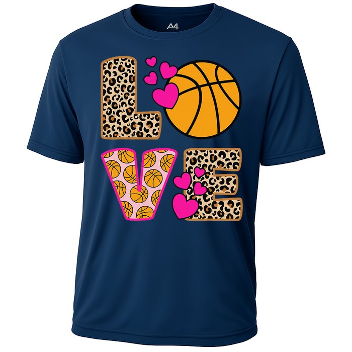 Cute Love Basketball Leopard Print Women Girl Basketball Cooling Performance Crew T-Shirt