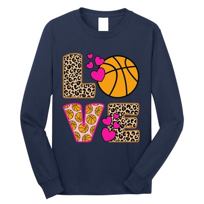 Cute Love Basketball Leopard Print Women Girl Basketball Long Sleeve Shirt