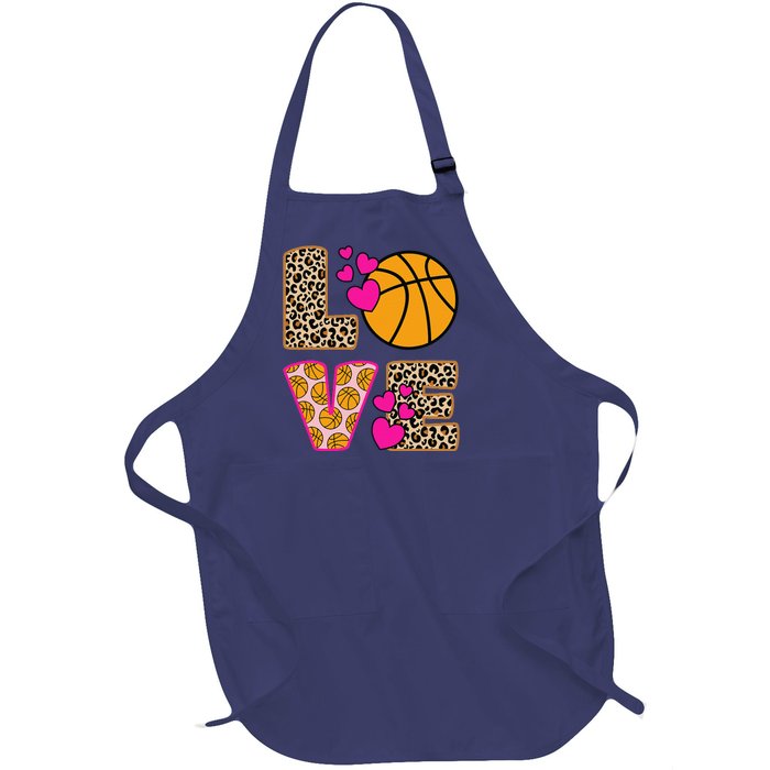 Cute Love Basketball Leopard Print Women Girl Basketball Full-Length Apron With Pockets