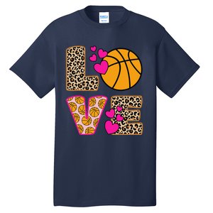 Cute Love Basketball Leopard Print Women Girl Basketball Tall T-Shirt