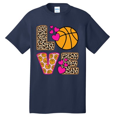 Cute Love Basketball Leopard Print Women Girl Basketball Tall T-Shirt