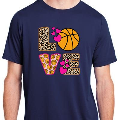 Cute Love Basketball Leopard Print Women Girl Basketball Adult ChromaSoft Performance T-Shirt