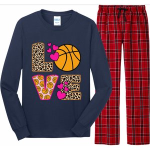 Cute Love Basketball Leopard Print Women Girl Basketball Long Sleeve Pajama Set