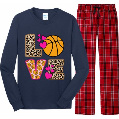 Cute Love Basketball Leopard Print Women Girl Basketball Long Sleeve Pajama Set