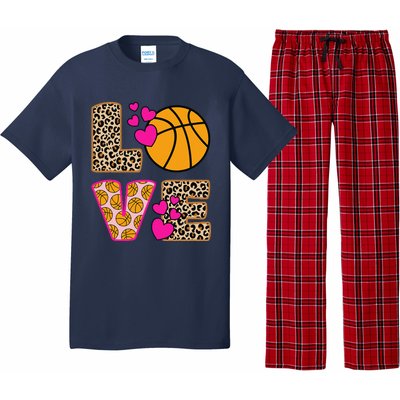 Cute Love Basketball Leopard Print Women Girl Basketball Pajama Set