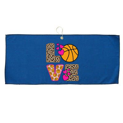 Cute Love Basketball Leopard Print Women Girl Basketball Large Microfiber Waffle Golf Towel